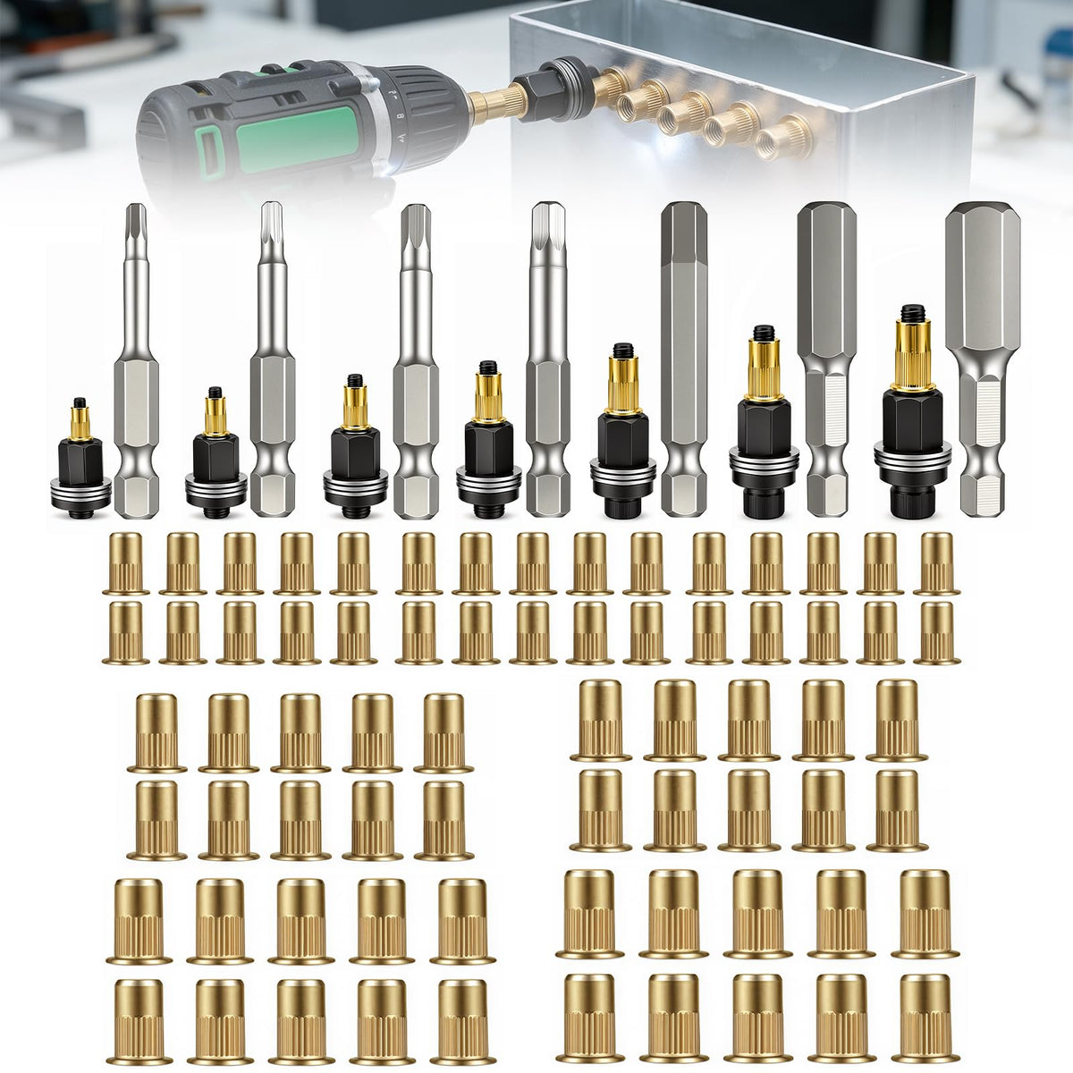 7 Rivet Nut Pliers & 70 Press-in Nuts Tool Kit for M3 to M12 Installation
