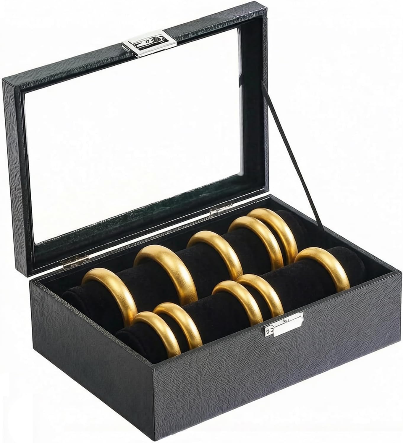 Bracelet Display Holder with Rods for Bangles Watches, Jewelry Organizer Box Storage Case with Clear Lid (Black)