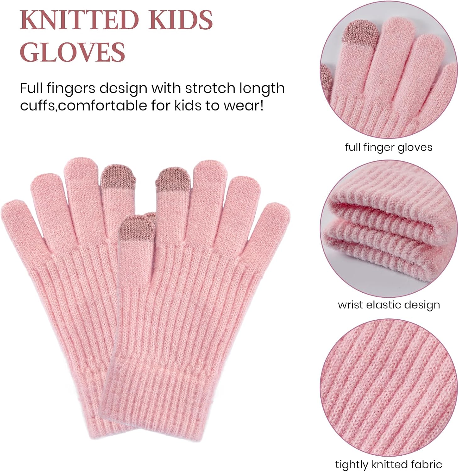 Kids Winter Hat Gloves Scarf Set, Winter Hats and Gloves for Girls with Pom, Neck Warmer Thick Lining Set