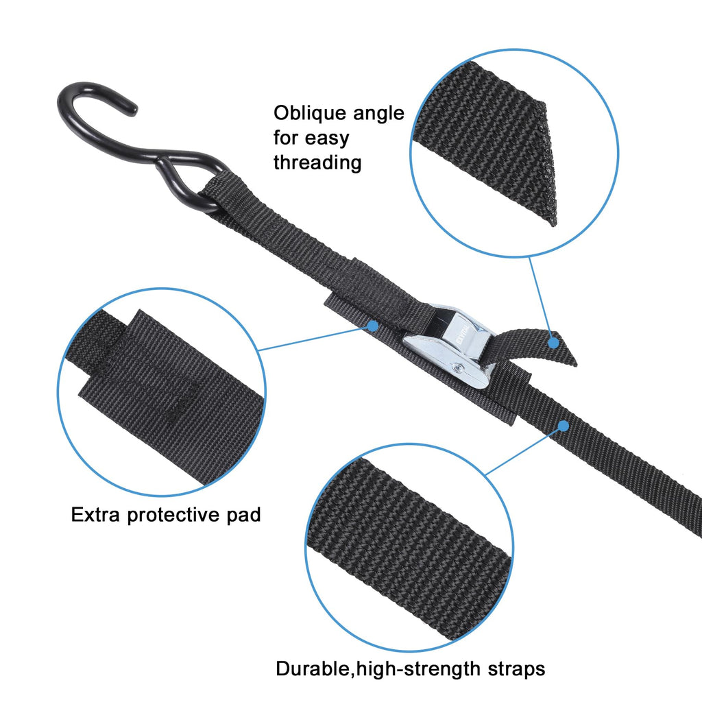 Cam Buckle Tie Down Straps with Hook 1" x 8' with Extra Soft Loops