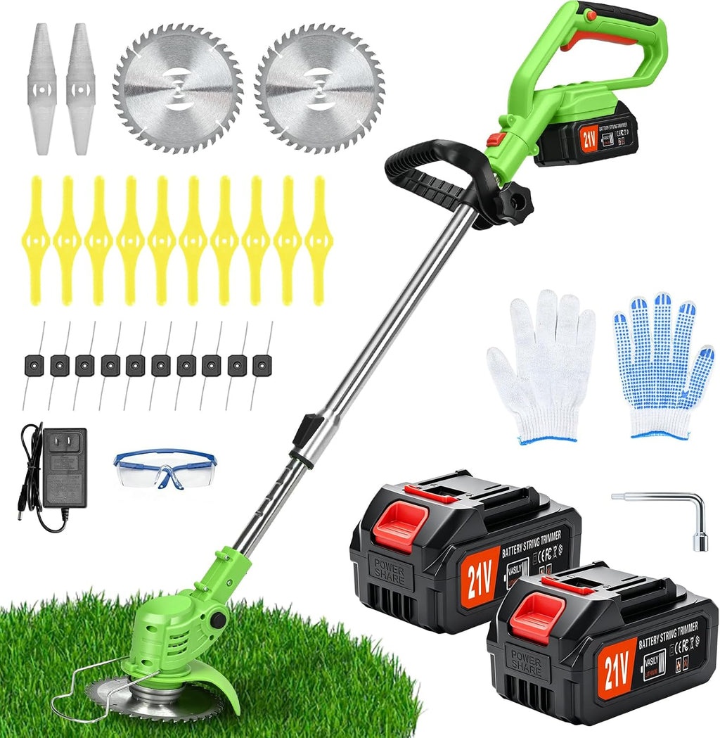 21V Cordless String Trimmer Weed Wacker with 2x4.0Ah Batteries and Charger, 4-in-1 Lawn Edger Adjustable Telescoping