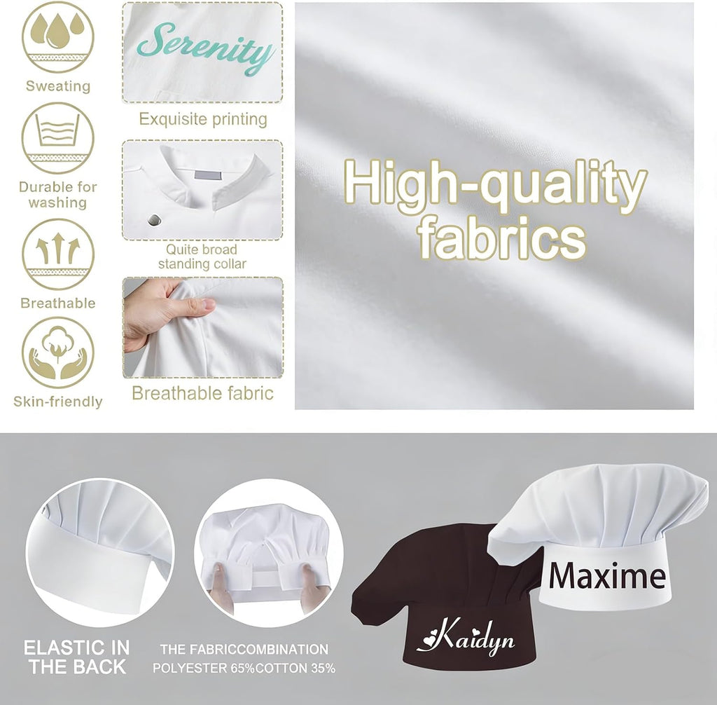 Custom Chef Coat Personalized Logo Chef Jacket with Solid or Glitter Name Text Photo Customized Chef Uniform Men