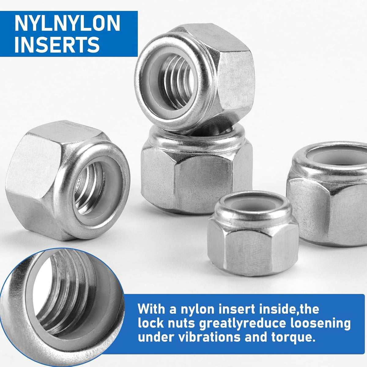 100 Pack 304 A2-70#10-24 Nylon Lock Nuts