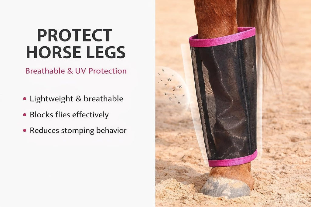 Fly Boots for Horse-Set of 4 Breathable Mesh Horse Fly Leg Guards, UV Protective Lightweight Fly Protection, Reduce