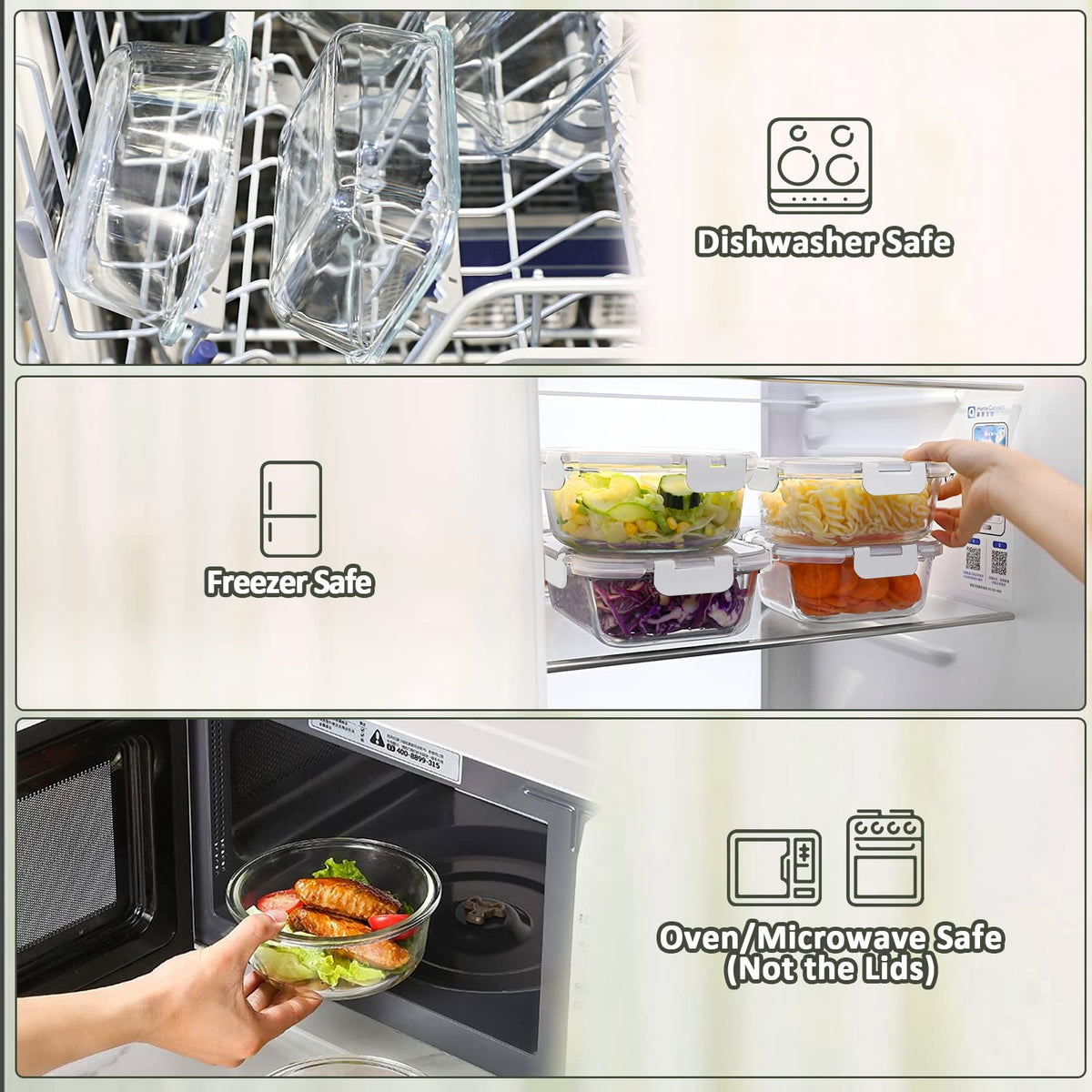 10 Pack,22 oz Glass Food Storage Containers with lids, White