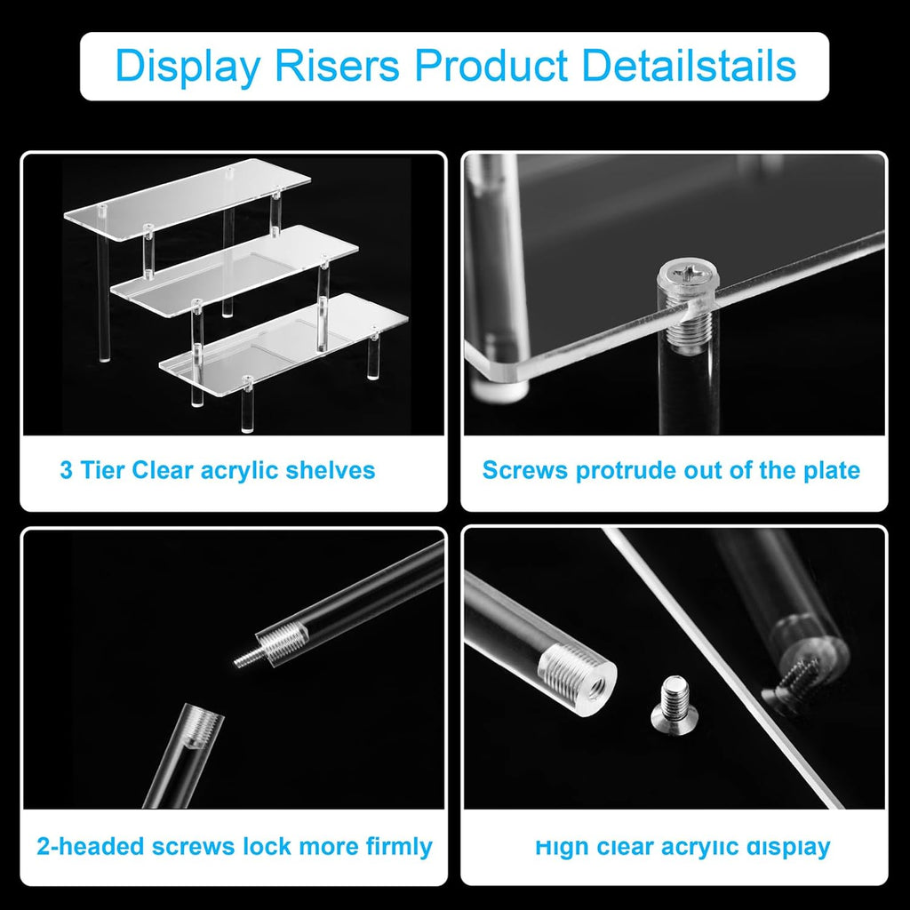 2PCS Acrylic Display Risers, 3 Tier Clear Cupcake Stand Risers, Organizer for Perfume, Funko POP, Food, Tabletop Use