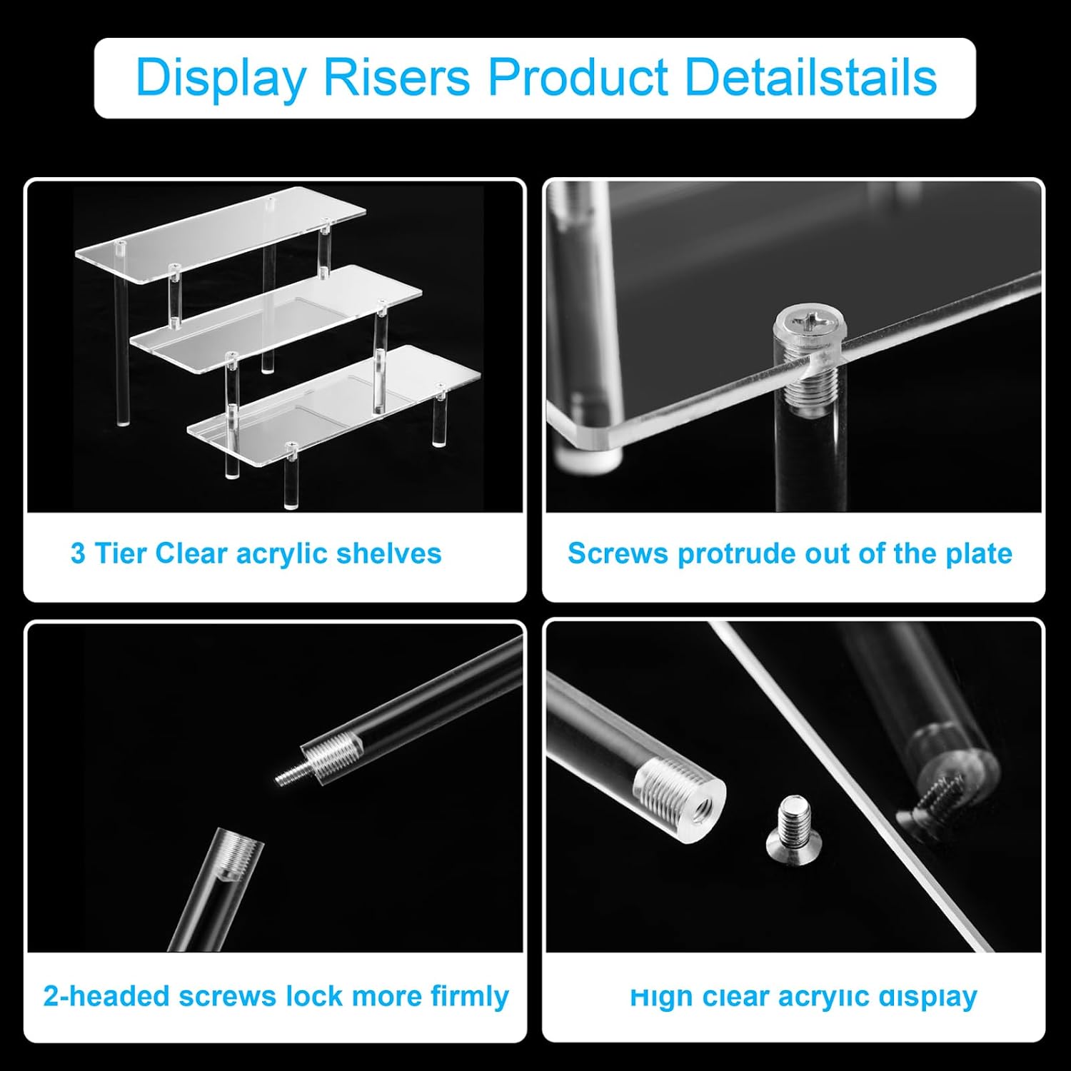 2PCS Acrylic Display Risers, 3 Tier Clear Cupcake Stand Risers, Organizer for Perfume, Funko POP, Food, Tabletop Use