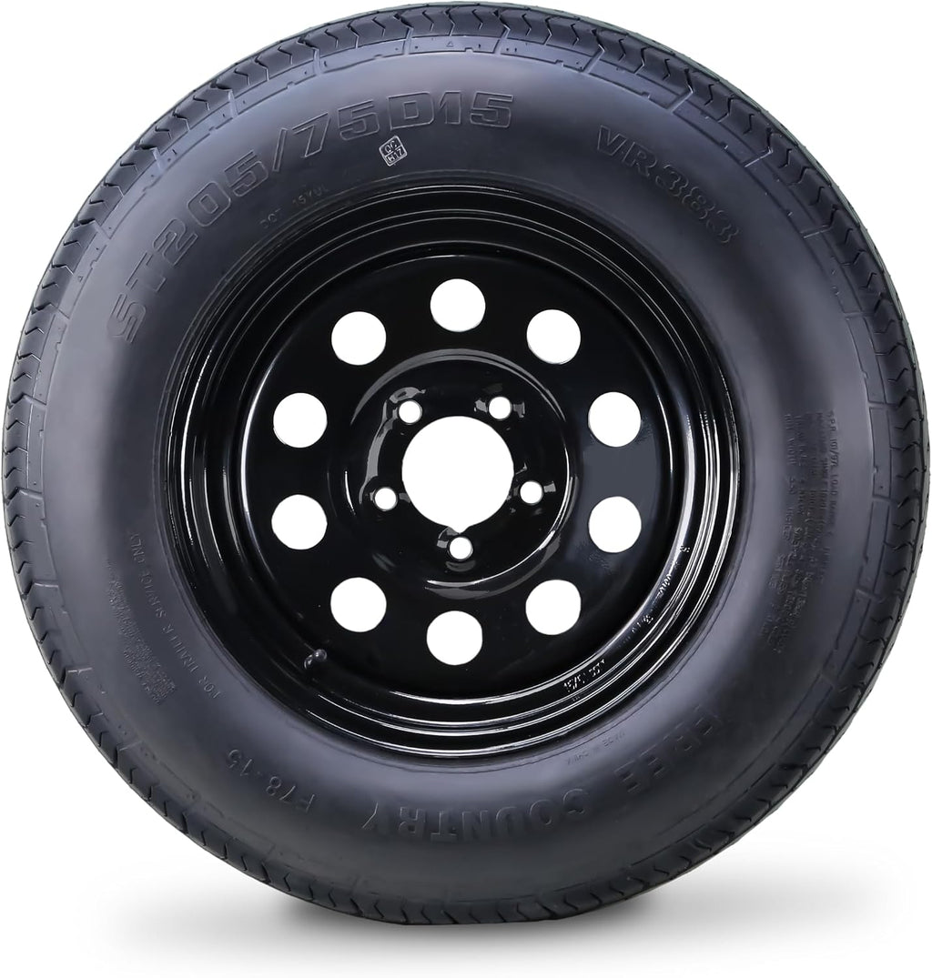 Trailer Tire Wheel ST205/75D15 6Ply C 101L 5x4.5 Black Mod Rim