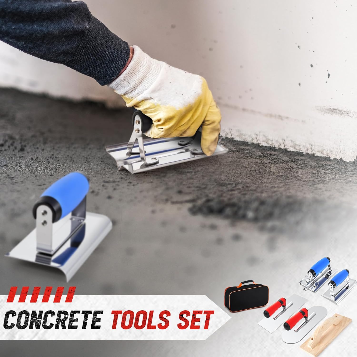 6pcs Concrete Hand Tools Set Masonry Tools Includes Stainless Steel Concrete Hand Edger, Groover, Wood Float