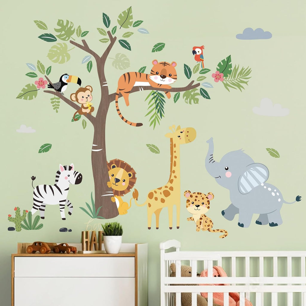 Jungle Animals Tree Elephant Wall Decals Stickers Nursery Decor