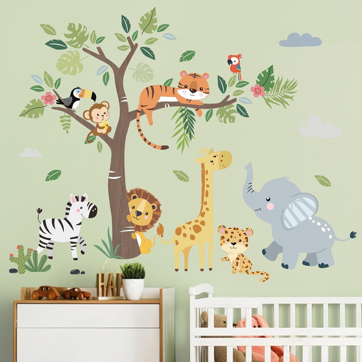 Jungle Animals Tree Elephant Wall Decals Stickers Nursery Decor