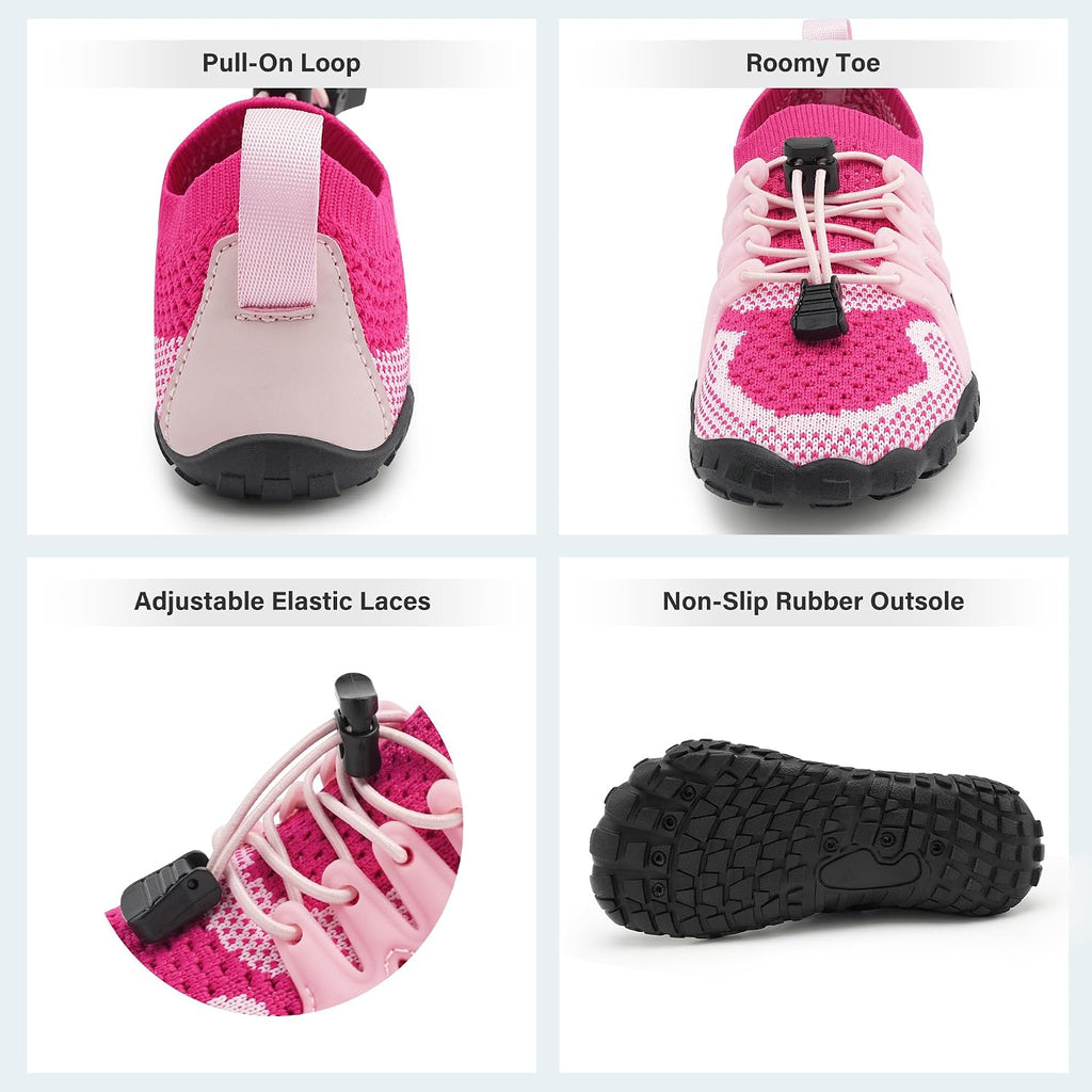 Water Shoes for Kids Adjustable Laces | Quick Dry Barefoot Non-Slip Shoes with a Roomy Toe Box for Boys and