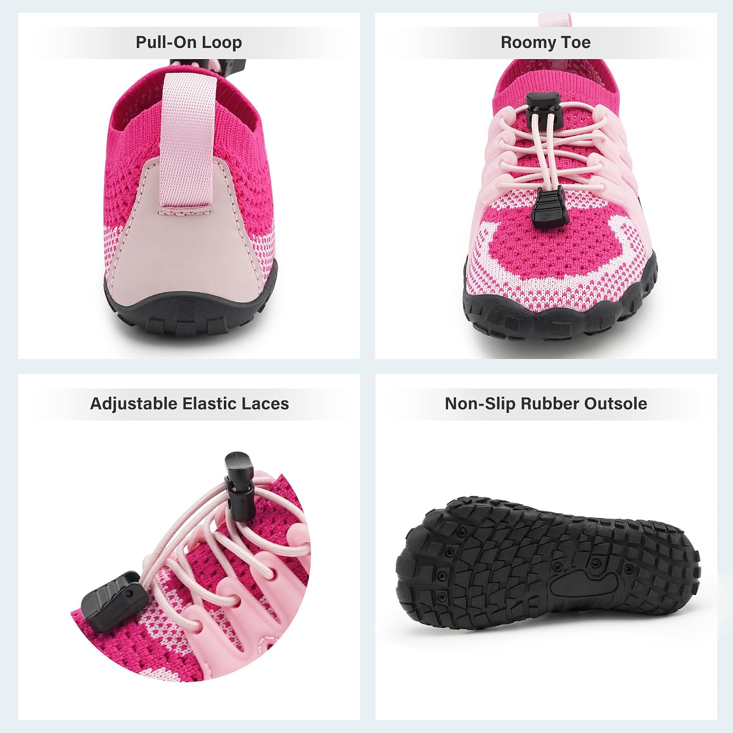 Water Shoes for Kids Adjustable Laces | Quick Dry Barefoot Non-Slip Shoes with a Roomy Toe Box for Boys and