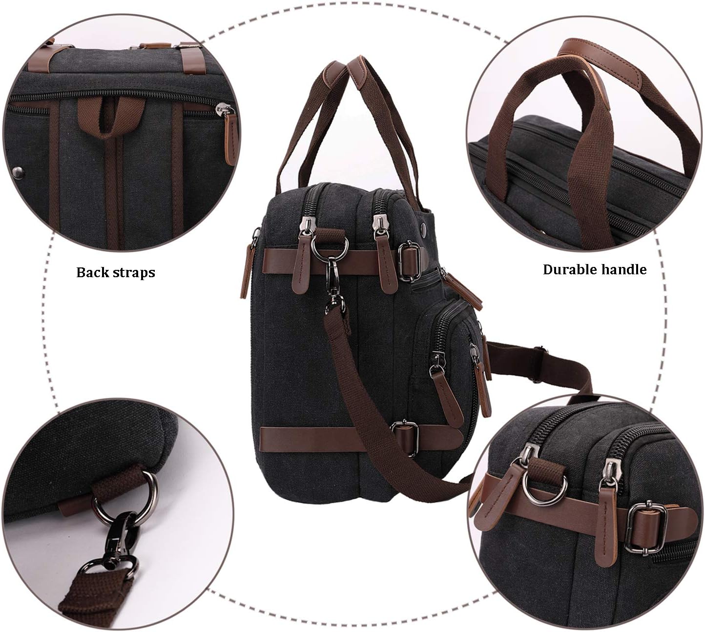 3 In 1 Canvas Convertible Laptop Bag for Men Women, 17.3 inch Laptop Messenger Bag Work Briefcase, Computer Shoulder