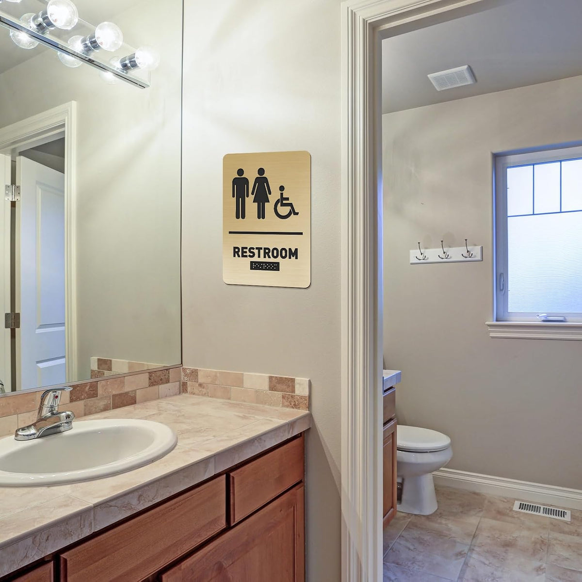 1 Pcs ADA Braille Unisex Restroom Signs, Gold
