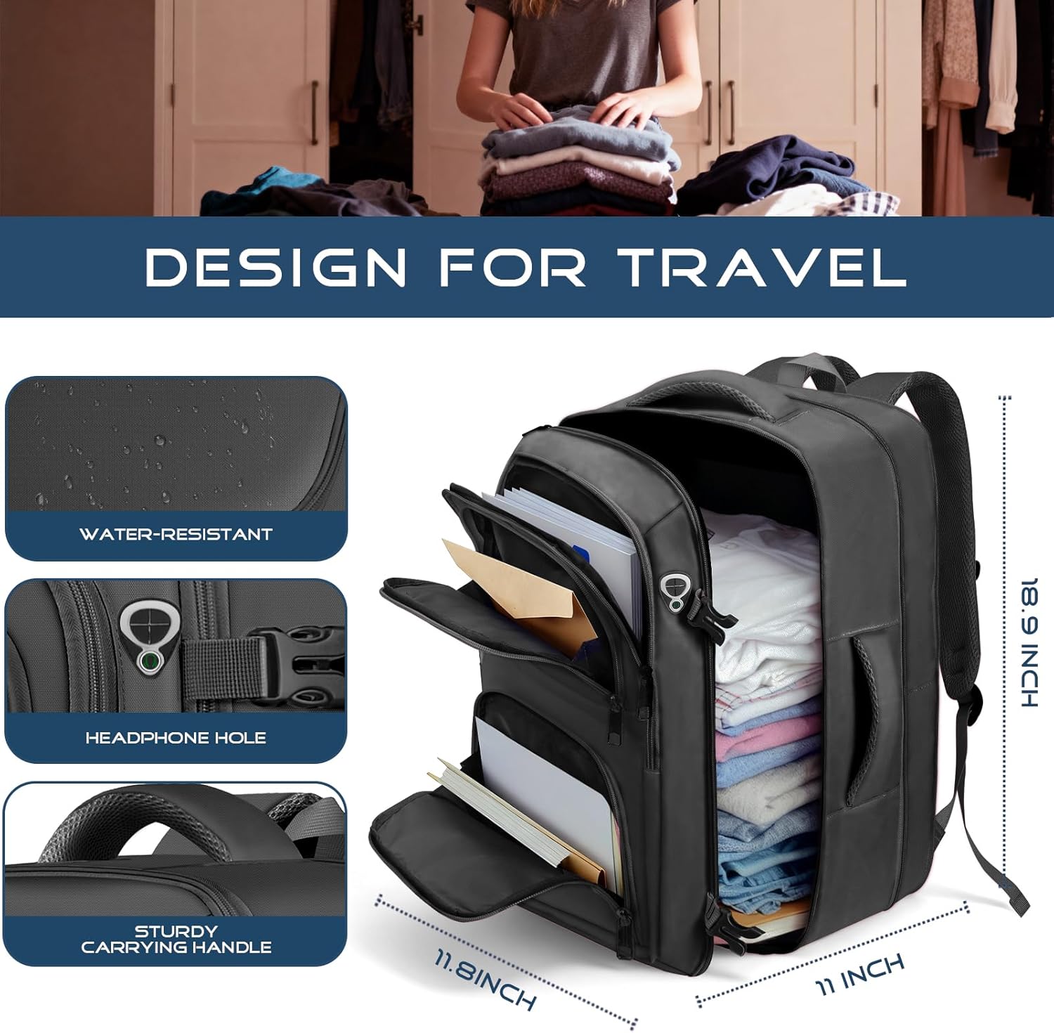 Travel Backpack, Expandable Carry on Backpack for Men, TSA 17.3 inch Laptop Bag Flight Approved, Lightweight Business