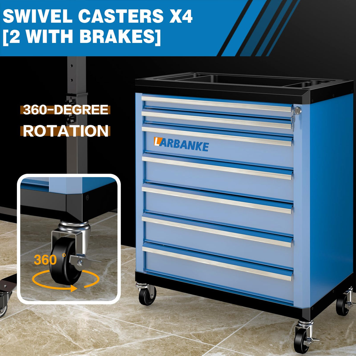 7-Drawer Rolling Tool Chest with Wheels,Locks,Blue Tool Cabinet
