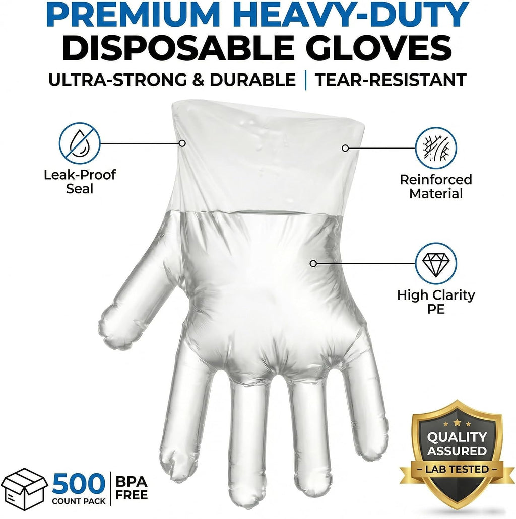 500 Count Disposable Food Prep Gloves, Food Grade Poly Gloves for Kitchen