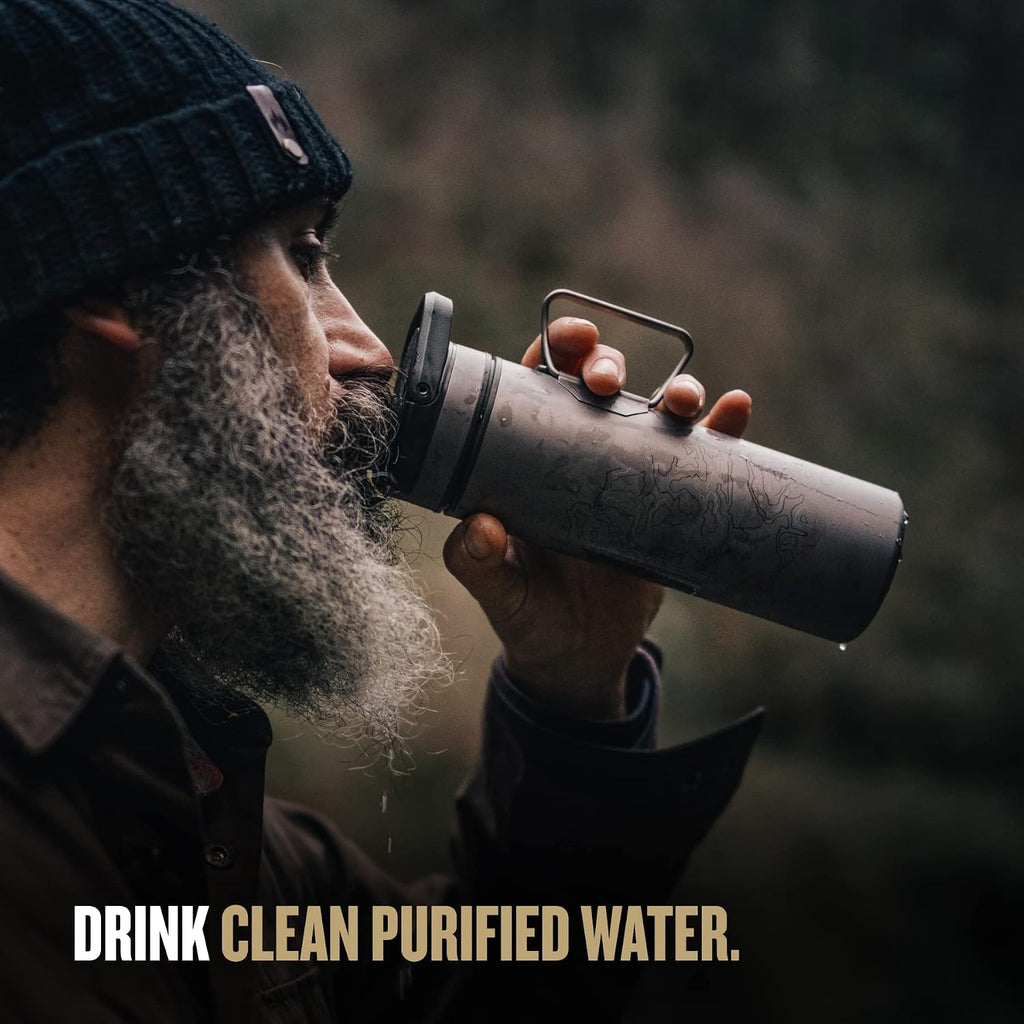 UltraPress Titanium Water Purifier & Filter Bottle, Olive Drab | Purifies and Filters Water in 8-10 Seconds for
