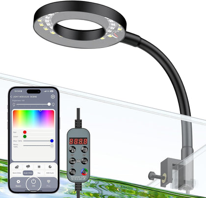 Aquarium Light, 6 W Bluetooth Fish Tank Light, Full Spectrum Clip On Aquarium Lights for 1-5 Gallon Tanks, USB 24/7