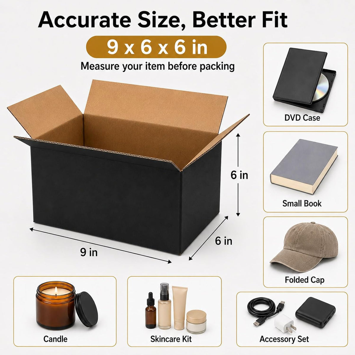9x6x6 Black Shipping Boxes, Pack of 35
