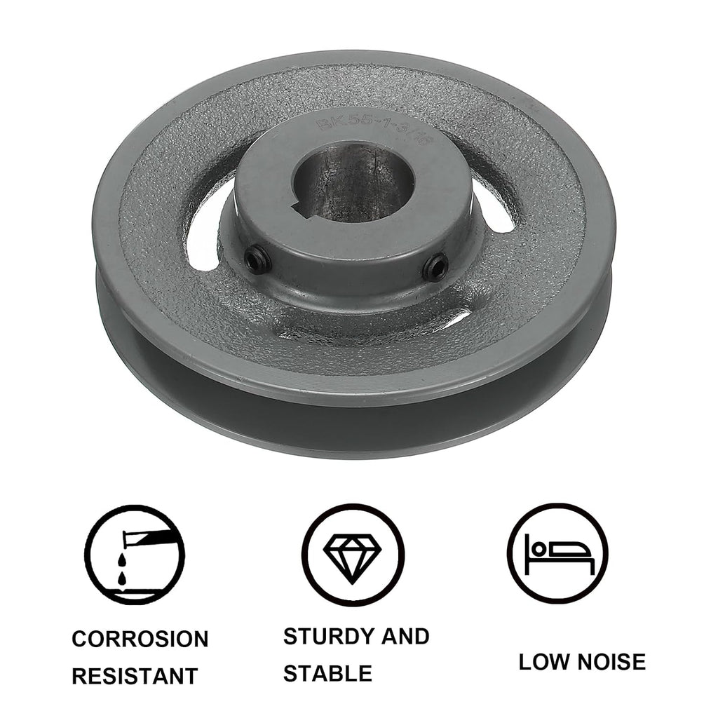 uxcell BK55-1 3/16 V-Belt Sheave 1-3/16"Bore 5.25"OD Single Groove Web Sheave Bored-to-Size Sheave, Cast Iron, Belt Section for 3L or B Belt