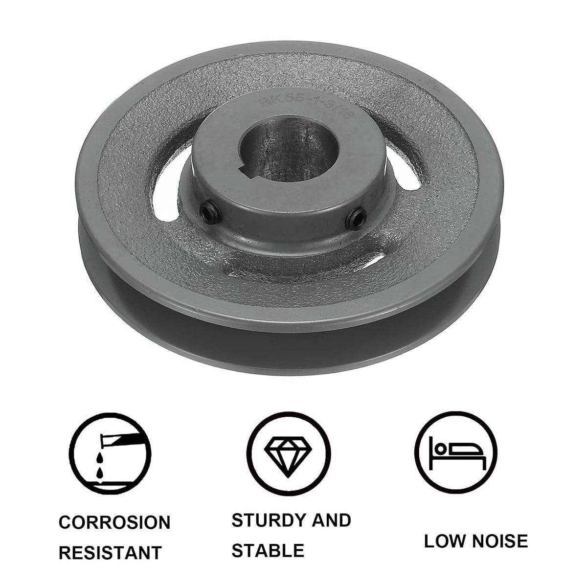 uxcell BK55-1 3/16 V-Belt Sheave 1-3/16"Bore 5.25"OD Single Groove Web Sheave Bored-to-Size Sheave, Cast Iron, Belt Section for 3L or B Belt