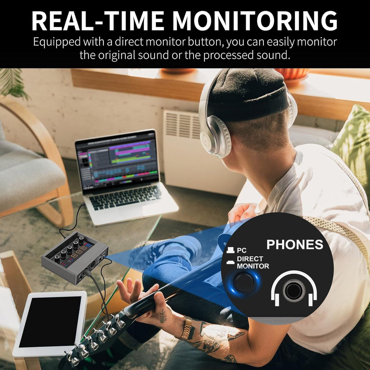 USB Audio Interface for PC with Touch Model 16 bit/48 kHz, DSP Effect, 48V Phantom Power XLR Audio Interface for