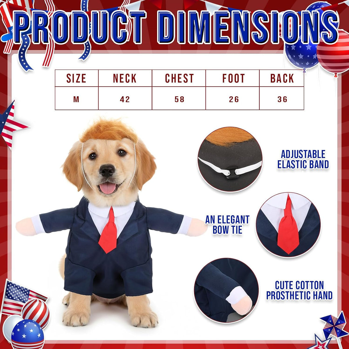 Pet Costume with Wig, Business Suit Outfit for Small Dogs