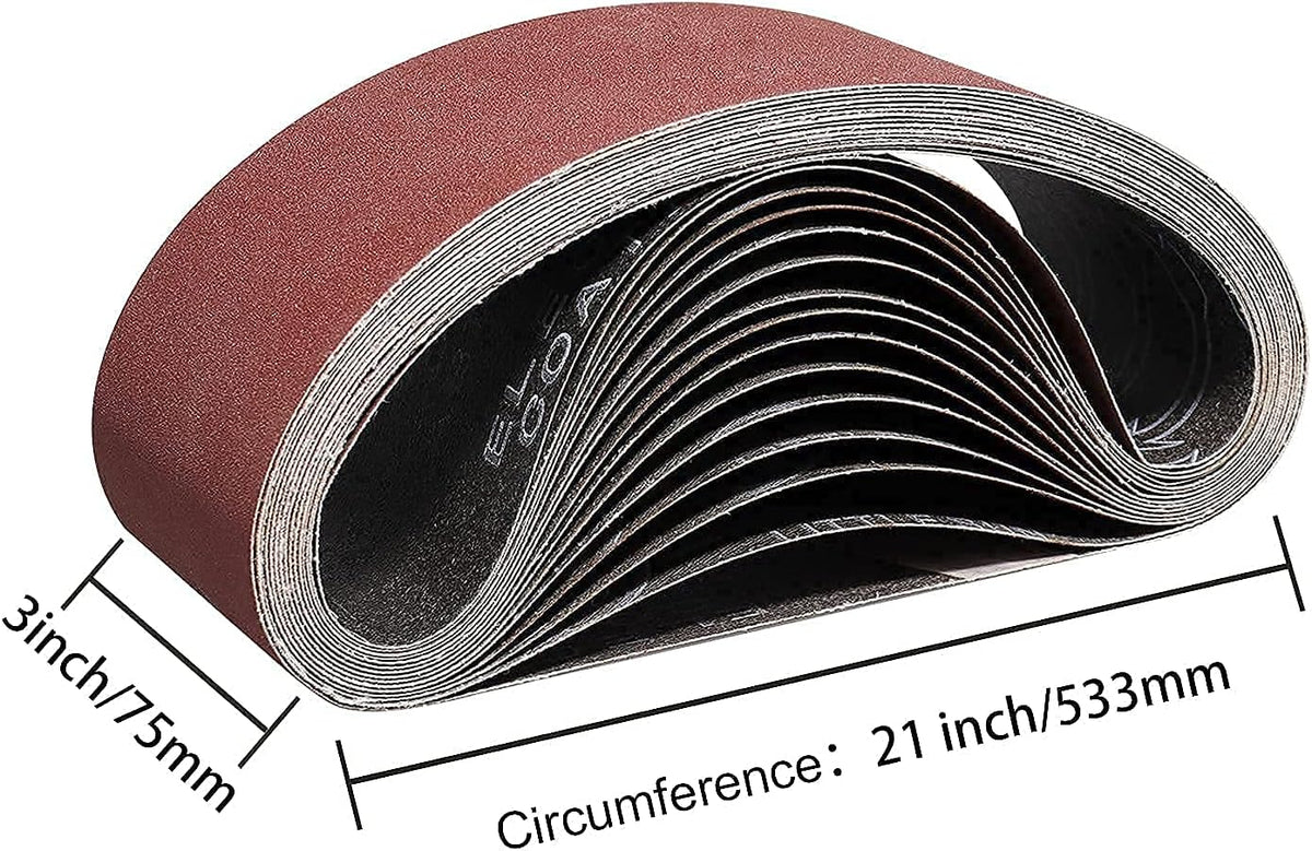 15 Pack 3x21 Inch Sanding Belts 80 120 150 240 400 Grit