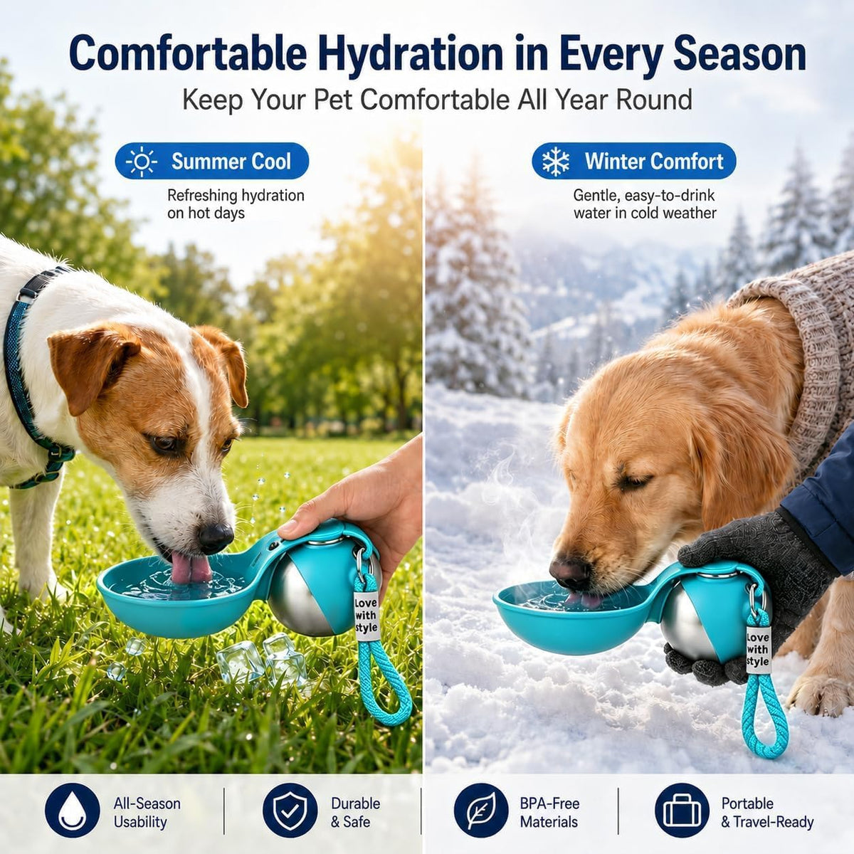 2 in 1 Portable Dog Water Bottle, 285ml Foldable Dog Travel Water Bottle with Silicone Bowl, Leak Proof Pet Water