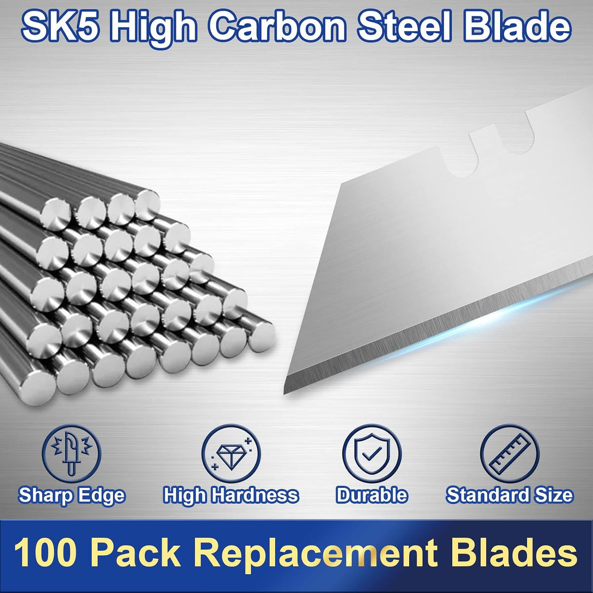 100 Pack Utility Knife Blades, Knife Blades, SK5 Razor Blades