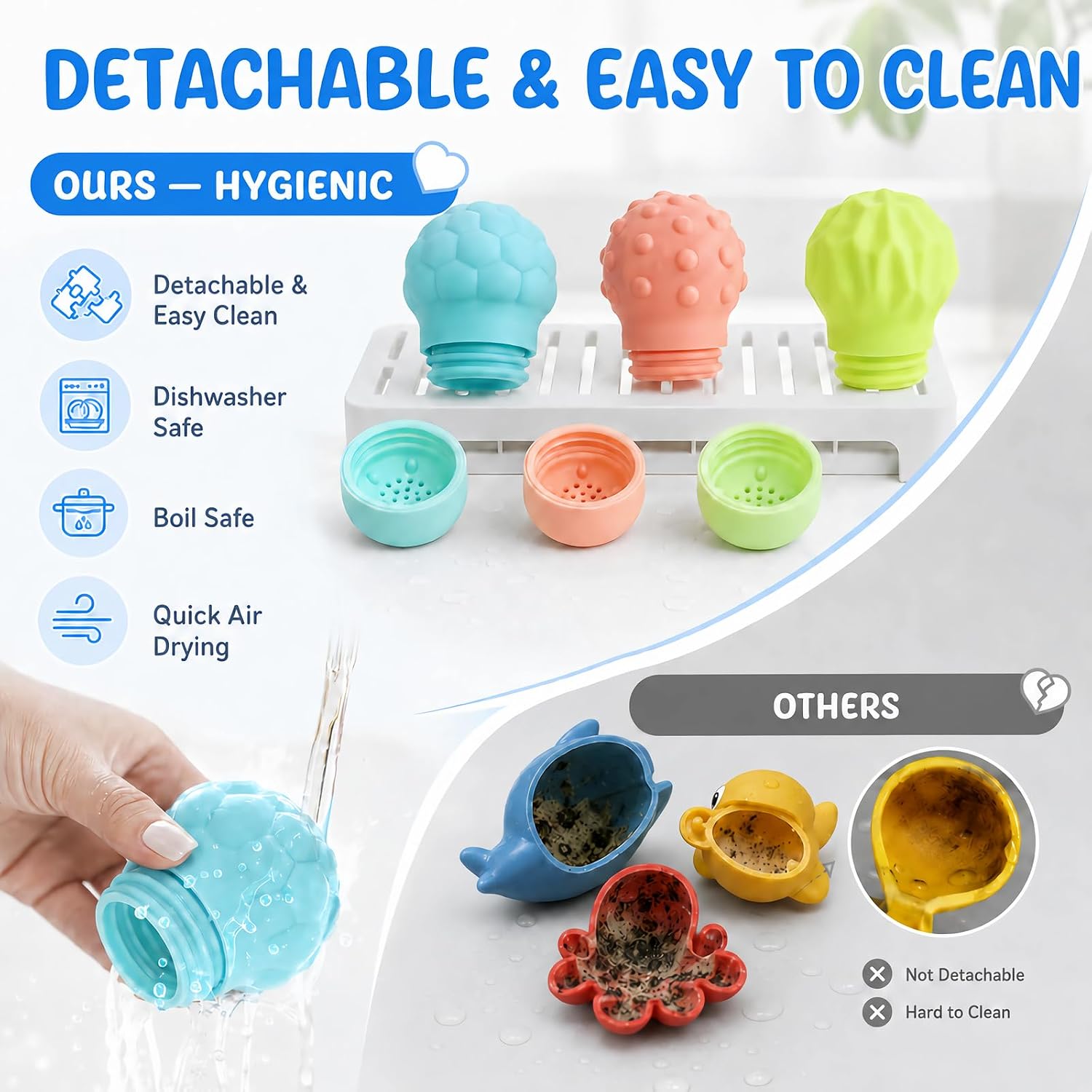 Sensory Squeeze Water Bathtub Toy for Toddlers 1-3, 3PCS Silicone Pool Toy | Detachable Textured Squirt Toys For 18+