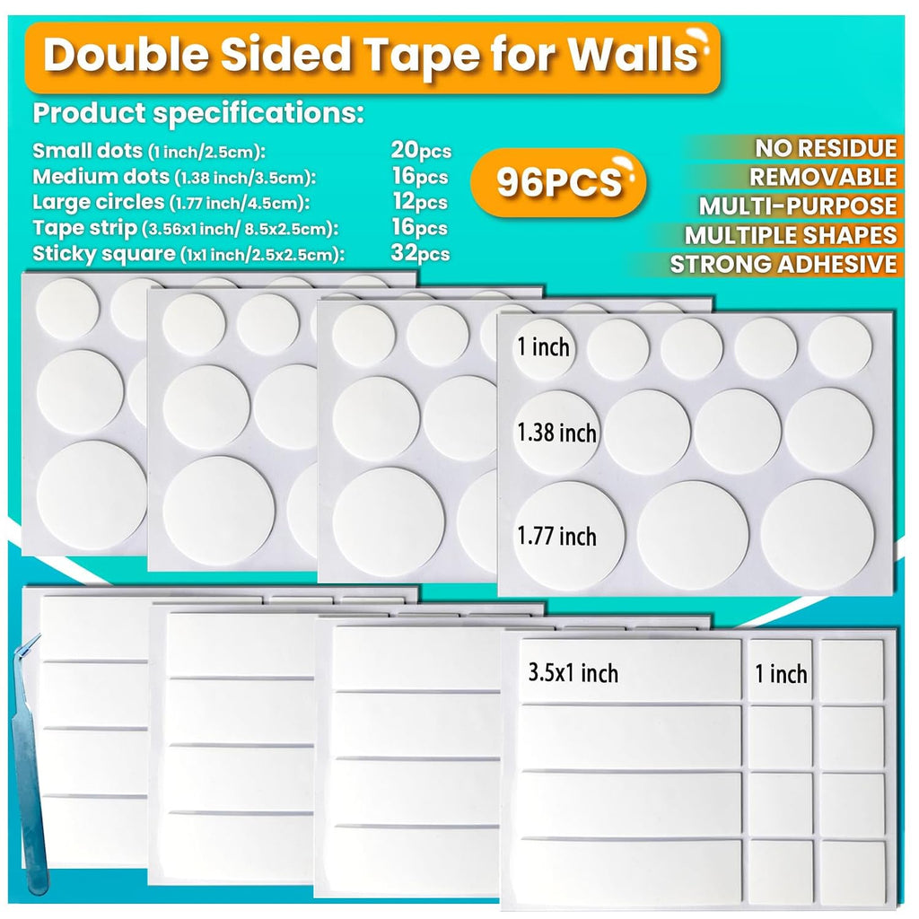 Double Sided Tape for Walls, Picture Hanging Strips Removable Mounting Dots