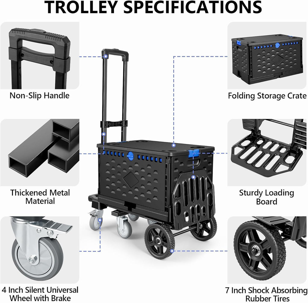 4-in-1 Convertible Dolly Cart with Folding Crate, 600LBS Heavy Duty Hand Truck Dolly, Hand Truck with Adjustable