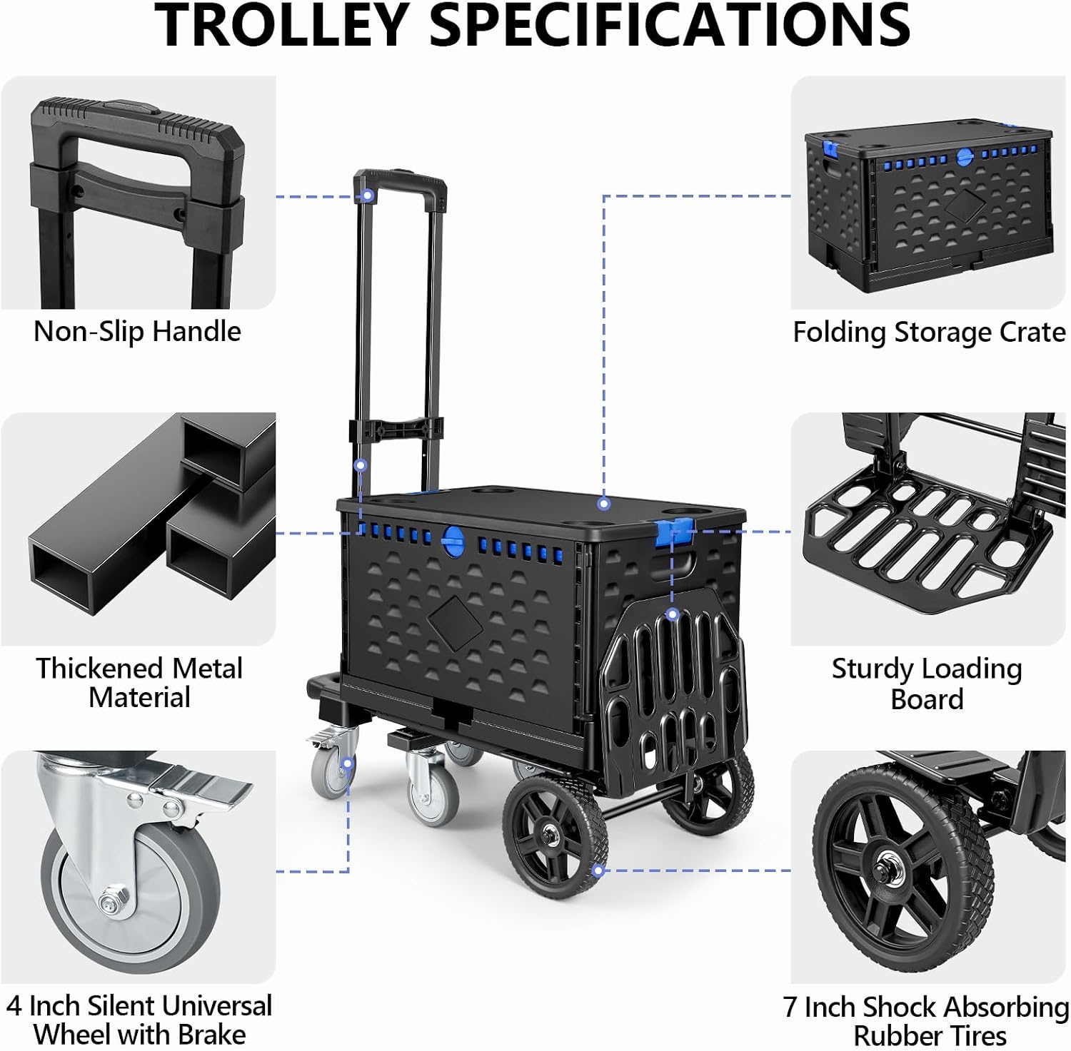 4-in-1 Convertible Dolly Cart with Folding Crate, 600LBS Heavy Duty Hand Truck Dolly, Hand Truck with Adjustable