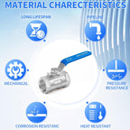 ChillWaves 304 Stainless Steel 1 PC Type Ball Valve，1/4" NPT Female Standard Port with Hex Nipple(2-SET)