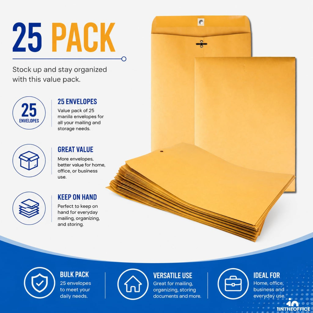 Manilla Envelopes 6x9, Mailing Envelopes, Brown Envelopes, Clasp Envelopes, Gummed Flaps, Brown, 25 Pack