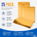 Manilla Envelopes 6x9, Mailing Envelopes, Brown Envelopes, Clasp Envelopes, Gummed Flaps, Brown, 25 Pack