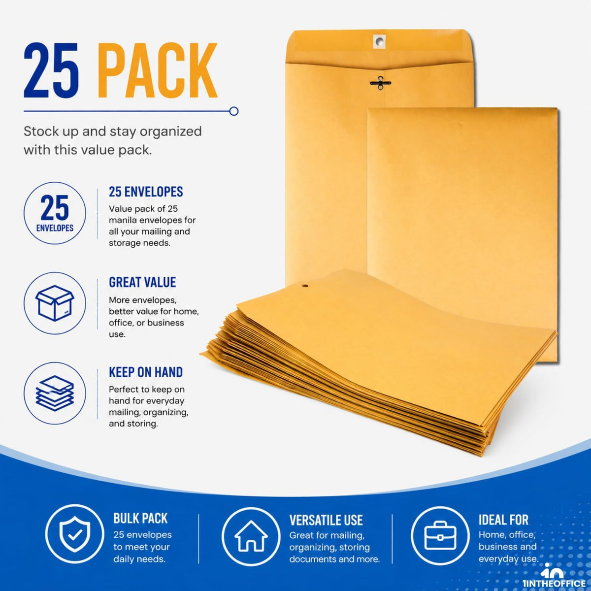 Manilla Envelopes 6x9, Mailing Envelopes, Brown Envelopes, Clasp Envelopes, Gummed Flaps, Brown, 25 Pack
