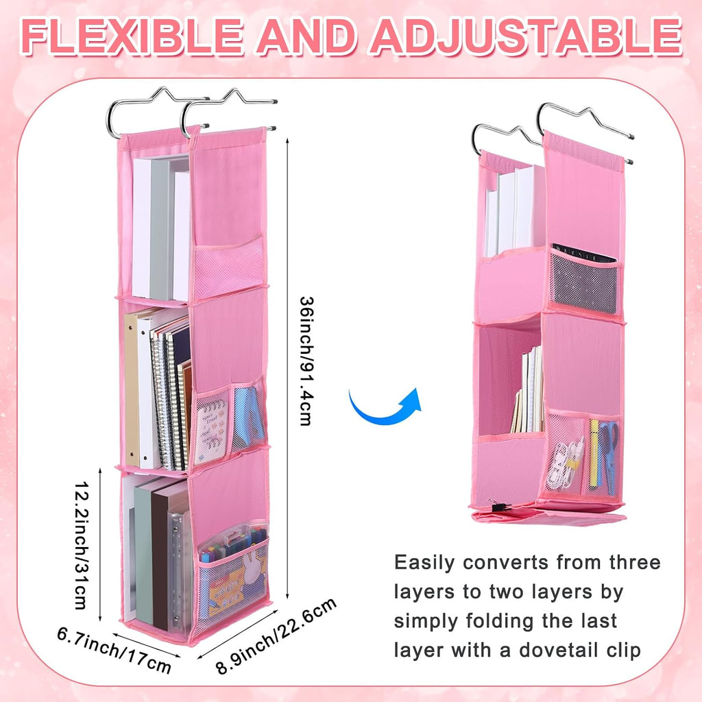 9 Pcs Locker Organizer and Accessories Kit Includes Shelf, 3 Shelf Hanging Organizer, Magnetic Pen Holder, Mirror