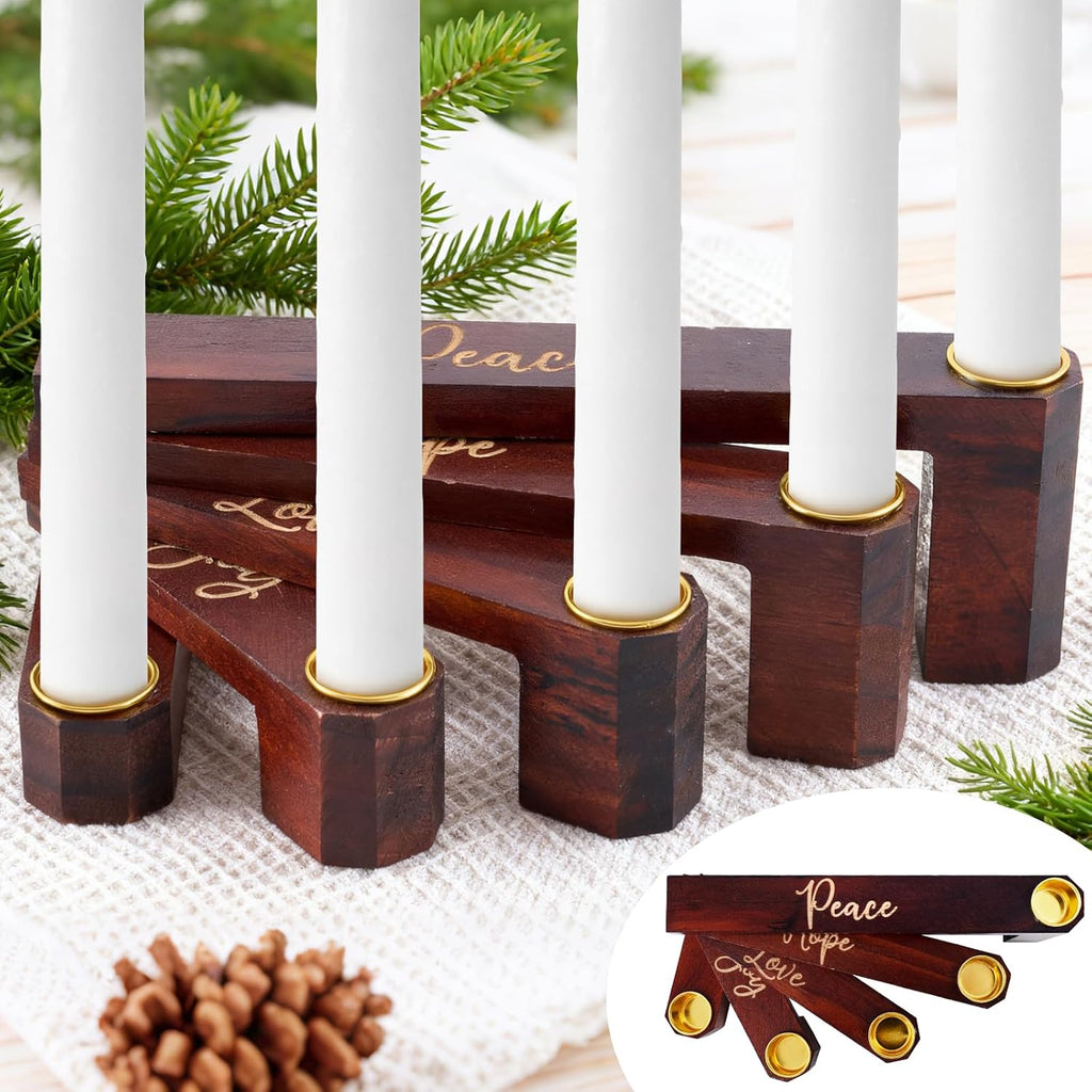 Christmas Advent Nativity Candle Holder, Walnut Christmas Advent Candlestick Holder with Religious Phrases, Wooden