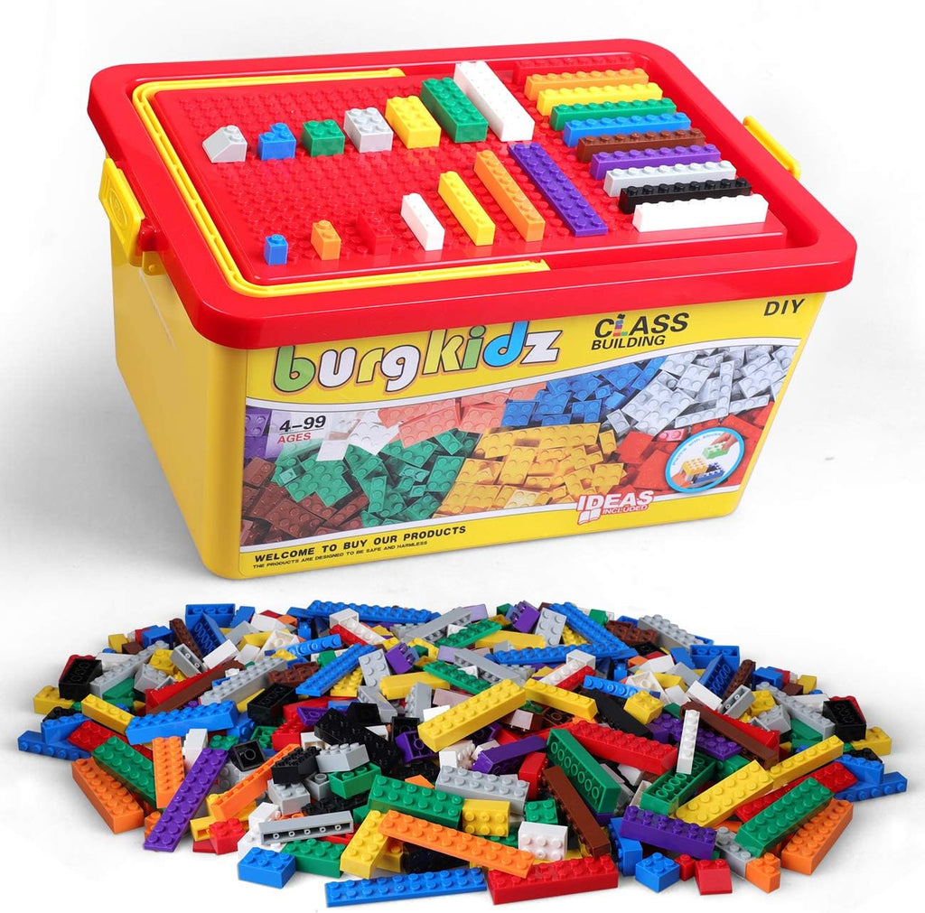 Building Bricks 1020 Pieces Set, 1000 Basic Building Blocks in 17 Fun Shapes Includes Wheels, Door, Window, Bulk