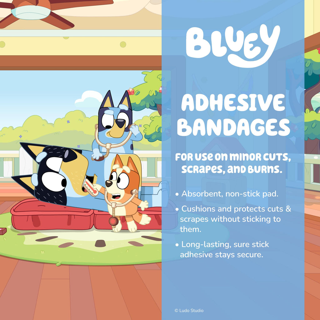 Dr. Bluey Kids Adhesive Bandages, 3 Assorted Sizes, 100 Count