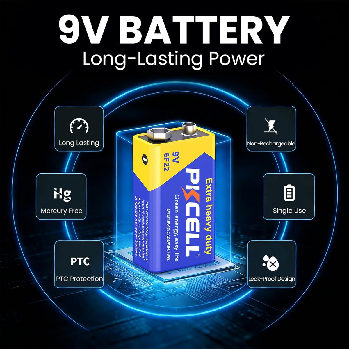 9V Batteries 4 Pack 9 Volt Battery for Smoke Alarms | Carbon Zinc Fire Alarms Smoke Detector Battery