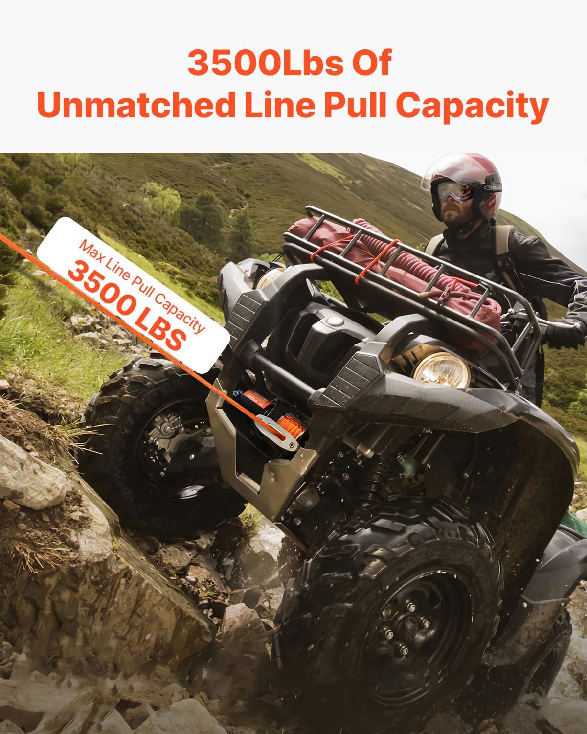 Electric Winch, 3500 lb Line Pull Capacity, 12V DC ATV Winch with Φ3/16 in x 39 ft 12 Strands Synthetic Rope &
