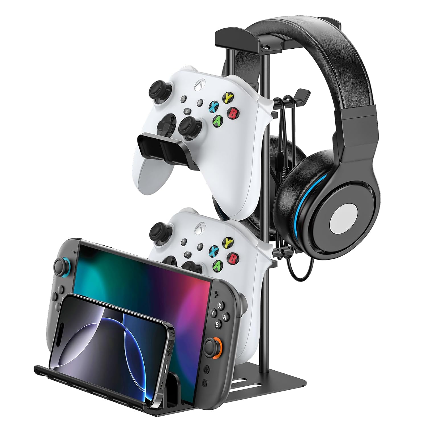 Headphone Stand, Controller Holder & Headset Holder for Desk, Earphone Stand with Aluminum Supporting Bar, Universal