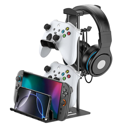 Headphone Stand, Controller Holder & Headset Holder for Desk, Earphone Stand with Aluminum Supporting Bar, Universal