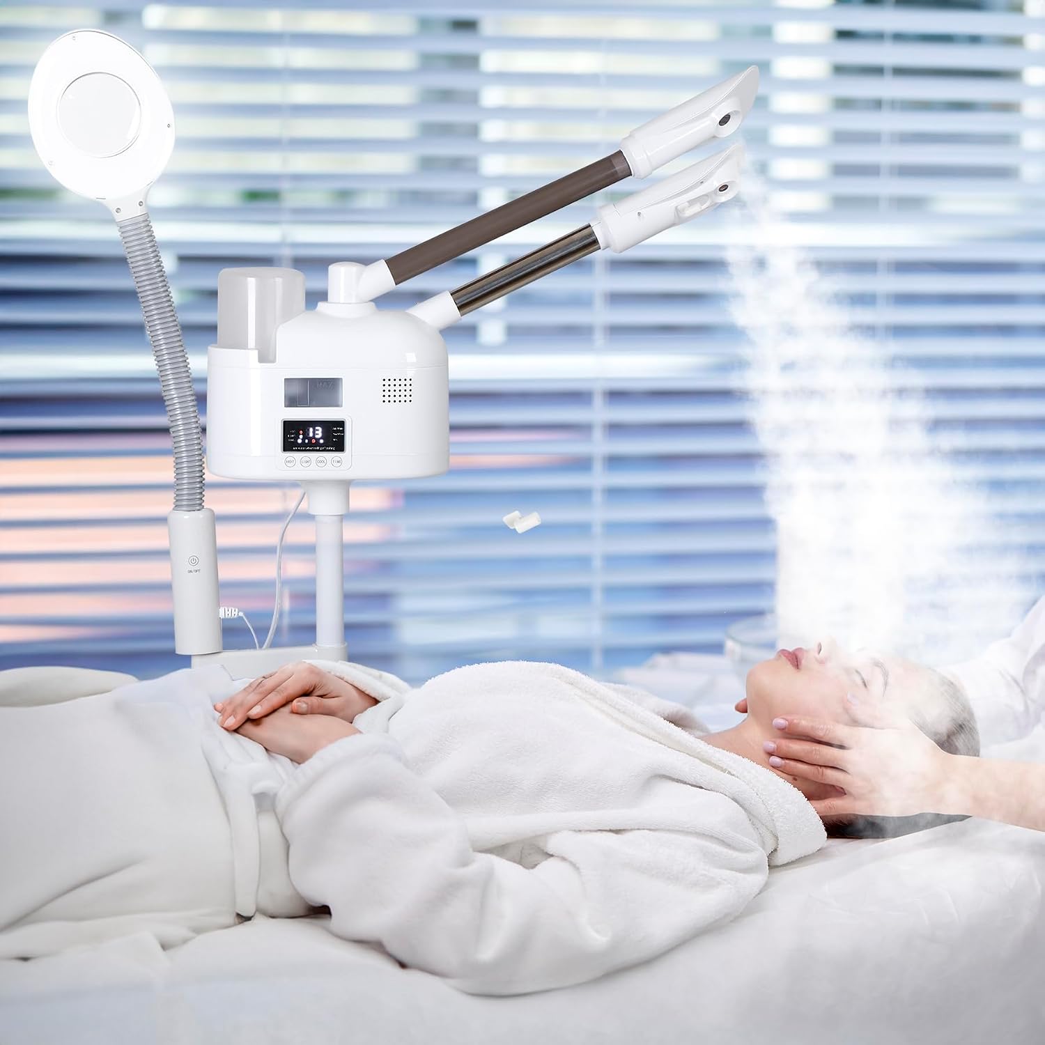 Professional 3 in 1 Facial Steamer, Stand on Wheels with 5X LED Magnifying Lamp, Use at Home or Salon SPA Esthetician