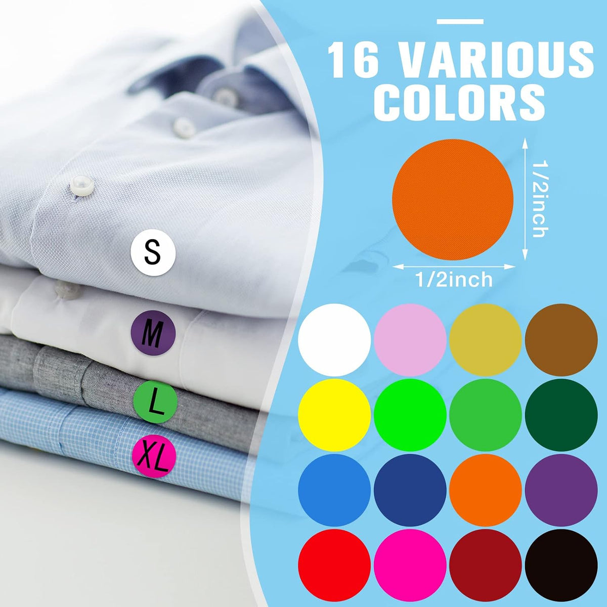 16000 Pcs 1/2 Inch Round Colored Dot Stickers Labels Roll